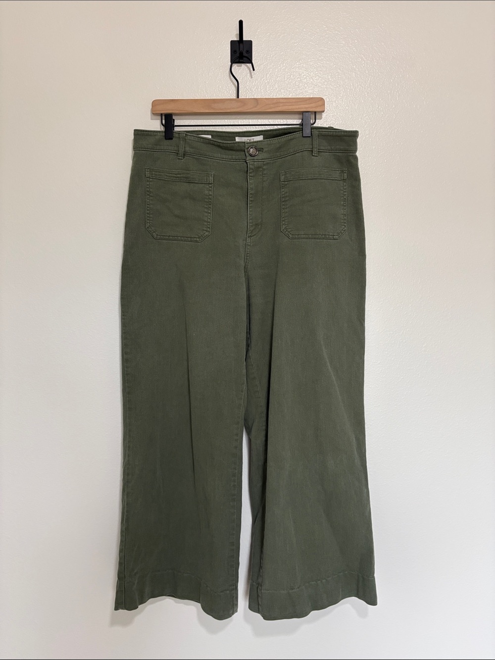 Ann Taylor LOFT The Palmer Wide Leg High Rise Twill Trouser Pant Green 14 - Picture 3 of 10